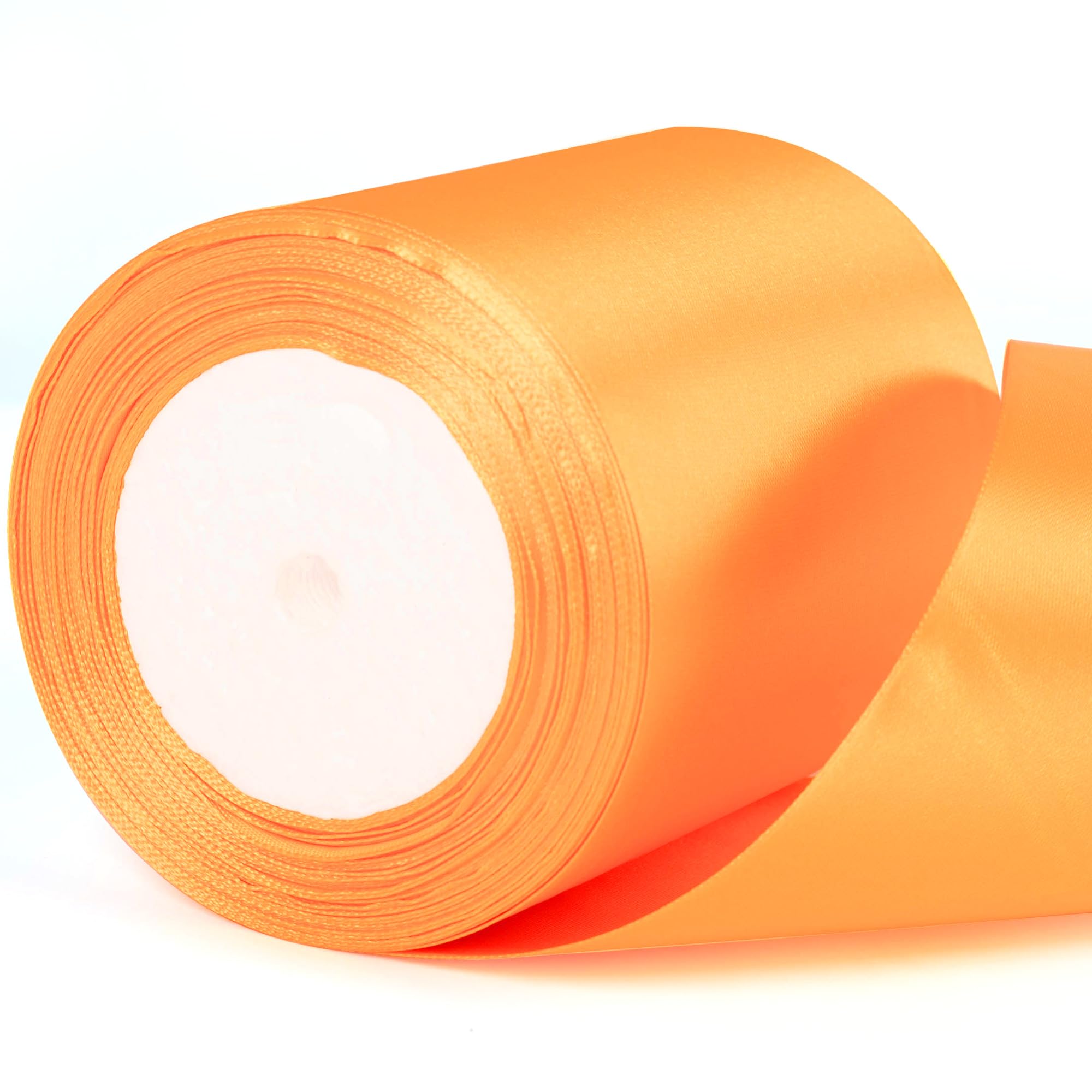 22m x 10cm Wide Orange Satin Ribbon, Orange Thick Wedding Car Ribbon for Gift Wrapping, Bouquet, Cake, Craft Decorations, Premium 4 Inch Florist Ribbons for Christmas Birthday Present