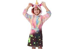 ACTLATI Glow in The Dark Kids Robes for Boys Girls Toddler Warm Fleece Hooded Bathrobe Soft Fuzzy Bath Robes 2-12 Years