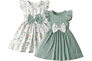 Sinipart Infant Toddler Baby Girls Summer Dress Little Kids Sleeveless Bow Flower Princess Skirt Sundress Outfits 2 Pack