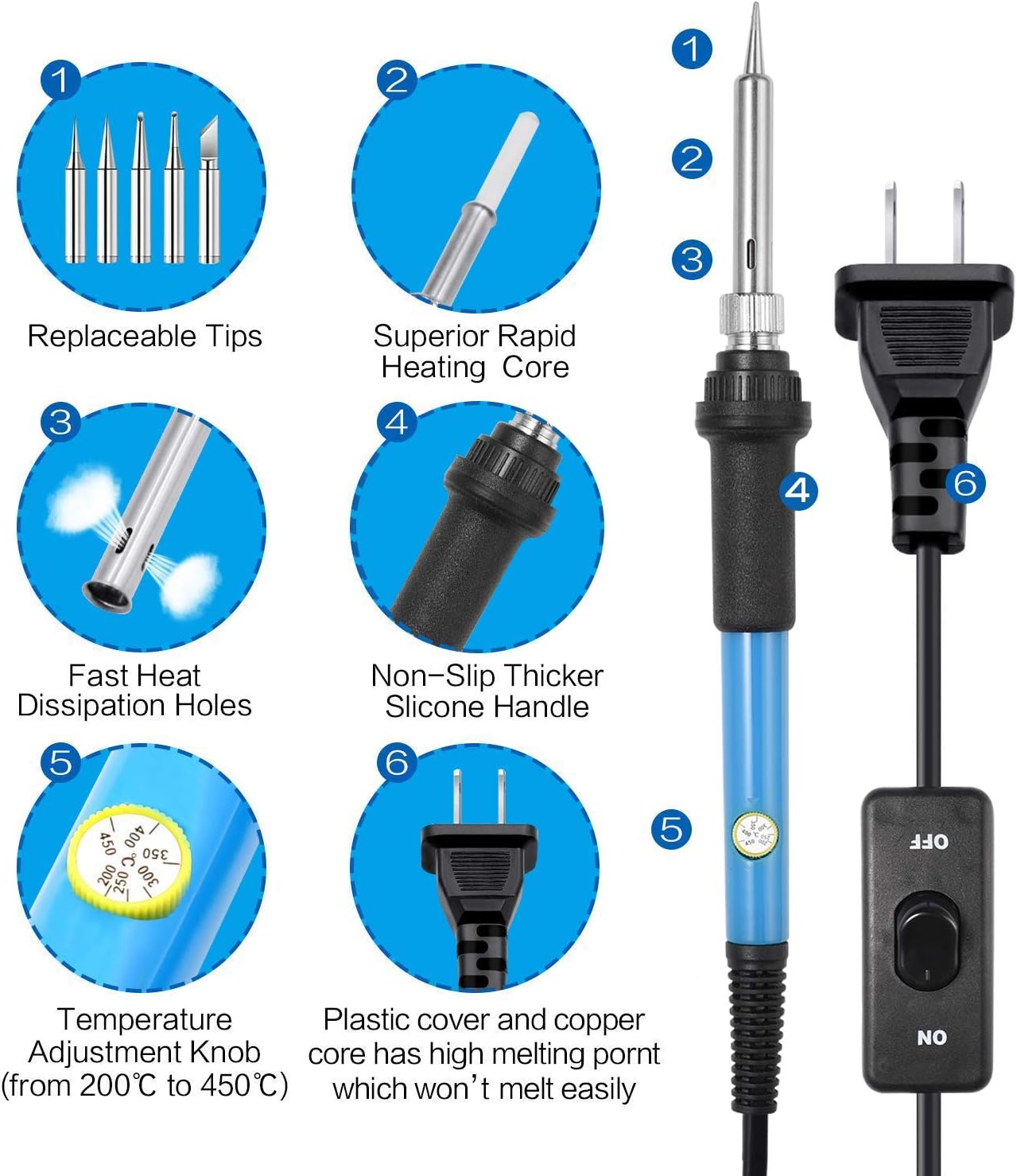 Soldering Iron Kit, [Upgraded] 60W Adjustable Temperature