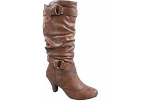 Forever Link Maggie-39 Women's Fashion Low Heel Zipper Slouchy Mid-Calf Boots Shoes