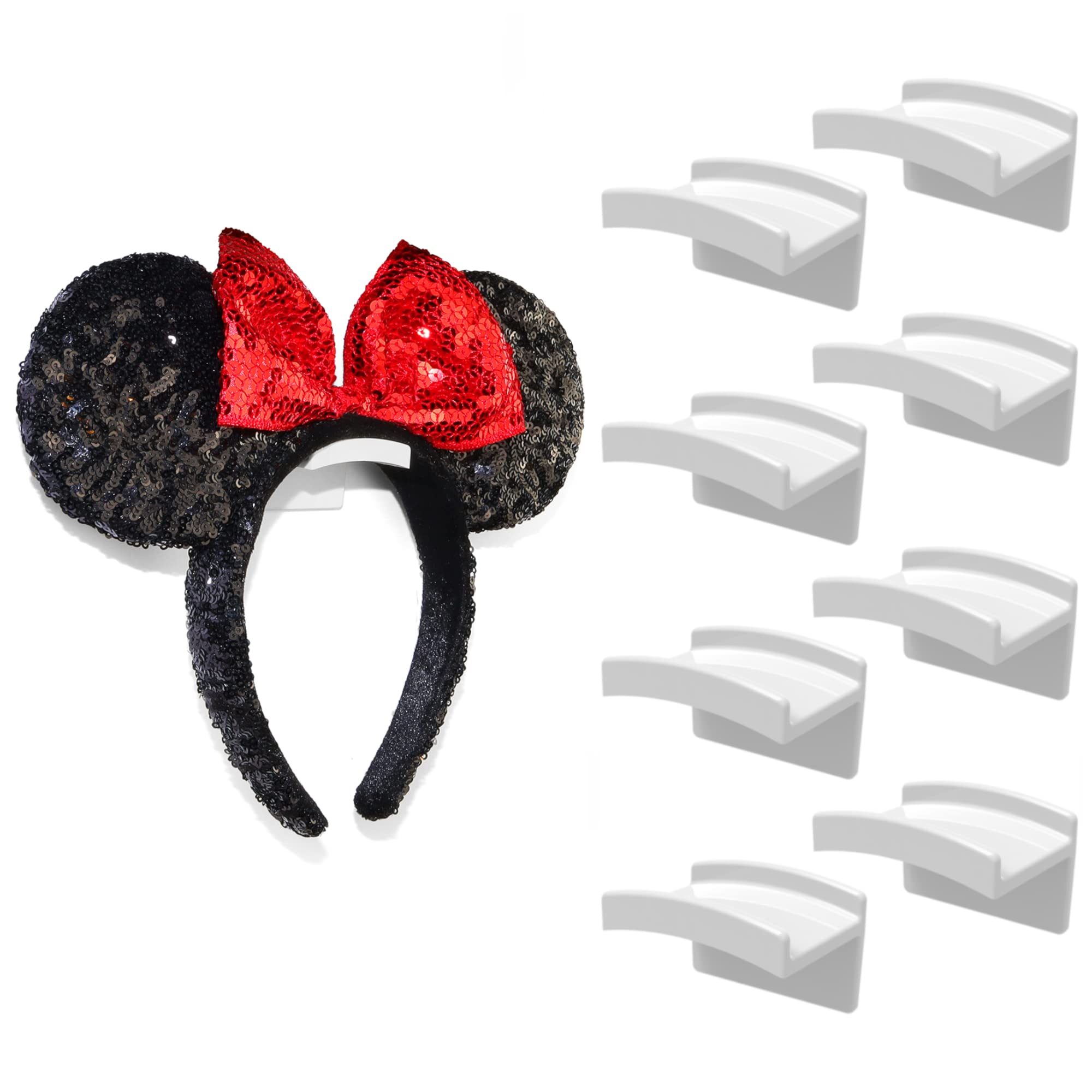 Modern JP Adhesive Hooks for Disney Ears (8-Pack) - Minimalist Disney Ear Holder, No Drilling Headband Holder Design, Strong Hold Headband Organizer - USA Patented, White