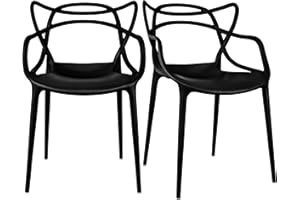 2xhome Modern Dining Chair | Stackable Indoor or Outdoor Entangled Side Chair | Weather Resistant Plastic for Kitchen, Patio, Restaurant, Yard, Porch, Balcony (Set of 2, Black)