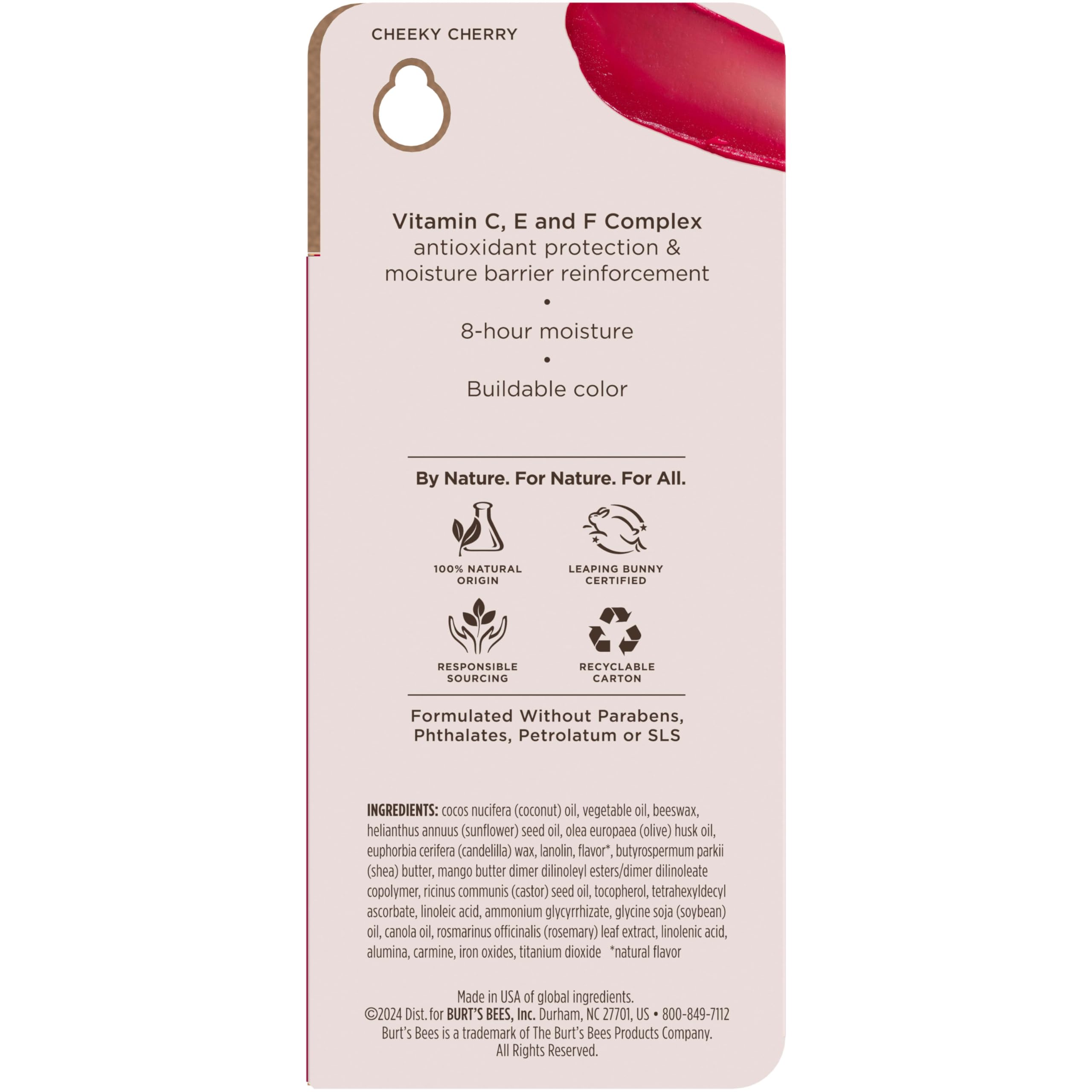 Burt’s Bees Stocking Stuffers, Tinted Boosted Balm, Cheeky Cherry, Hydrating Tinted Lip Balm, 24 Hour Lip Moisturizer with Responsibly Sourced Beeswax, 100% Natural Origin, 1 Count, 0.16oz