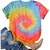 Tie Dye T Shirts for Women Rainbow Shirts Funny Short Sleeve Tops