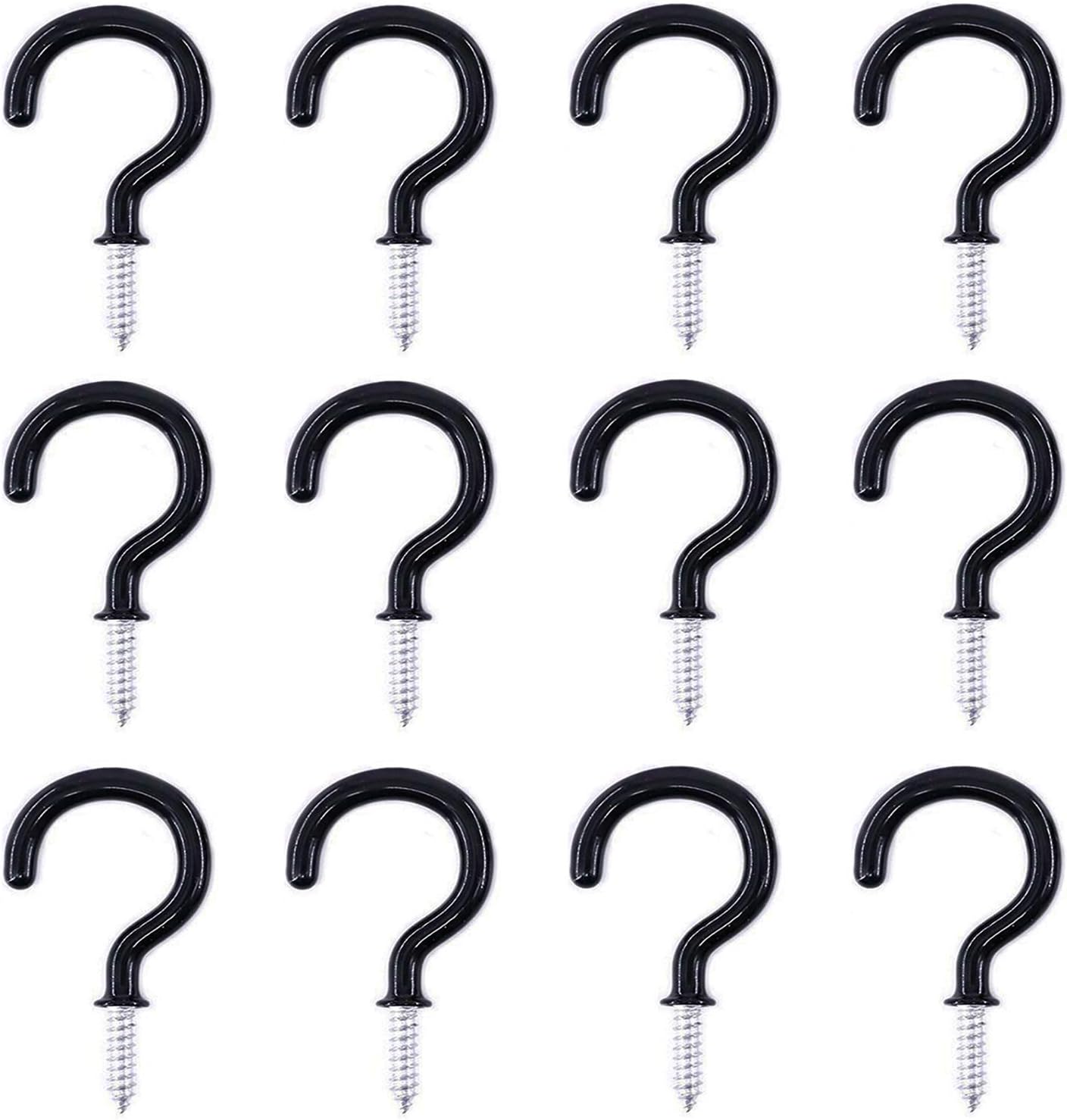 MANSHU 50pcs Cup Hook Ceiling Hooks, Vinyl Coated Screw-in Hooks(1-1/4",Black)