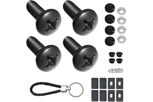 ZXFOOG Black License Plate Screws- Rustproof Stainless Steel Car Tag Bolts, M6X16mm (1/4" X5/8") Fasteners Hardware- Phillips Machine Bolts Nuts Caps for Mounting Front or Rear Frame