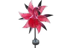 MEETJOYANCY Flamingo Solar Wind Spinner Garden Decor, Lighted Garden Spinning Art Decors, Landscape Path Lights Wind Sculptures Decorations, Pathway Metal Stakes Lighting Kinetic Wind Catcher for Outside