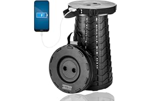 maliven Portable Telescopic Stool with Mobile Charger 4400mAh, Collapsible Stool Built-in Phone Charger for iPhone Android, Foldable Seat for Camping Hiking Fishing Picnic Max Load 400lbs