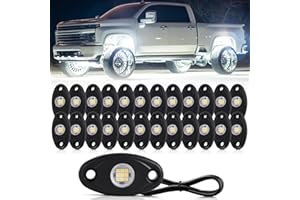 RENMAII-LIGHT 24 Pods White Led Rock Lights，Automotive General Under Body Neon Glow Led Pure Light Kit Ip68 Waterproof 3.8ft Extension Wires for Car Truck Boat Rv ATV Utv SUV RZR Motorcycle Trail Rig Lamp（White）