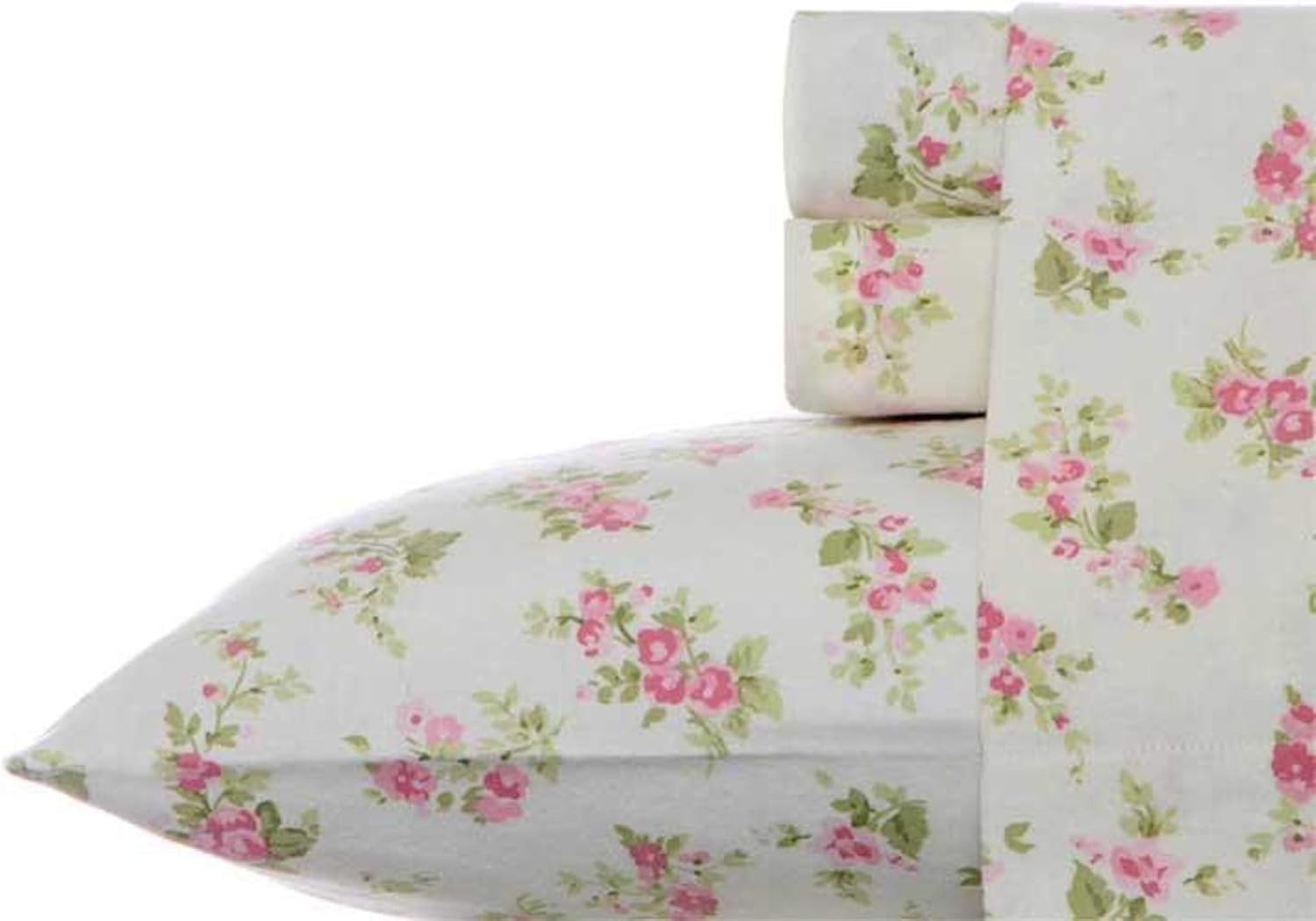 Laura Ashley Home | Flannel Collection | 100% Premium Cotton Bedding Sheet Set, Pre-Shrunk & Brushed For Extra Softness, Comfort, and Cozy Feel, Twin, Audrey Pink: Home & Kitchen