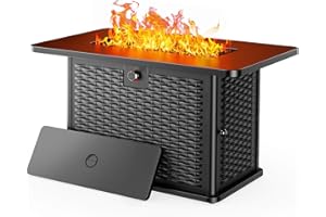 Ciays 43-Inch Rectangular Propane Fire Pit with 60,000 BTU Output, Gas with Cover and Rocks, Table CSA-Certified 2 in 1Table Gatherings Parties with 304 Stainless Steel H-Burner