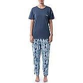 Wrangler womens Short Sleeve Graphic Tee and Printed Pants Pajama Sleep Set
