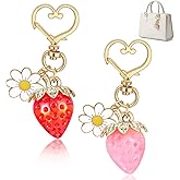 Matwsec 2pcs Strawberry Keychain Strawberry Bag Charms Cute Keychains for Women Purse Charms for Handbags Kawaii Pink Key Chains Purse Accessories Christmas Gift for Best Friend Girls Mom Girlfriend