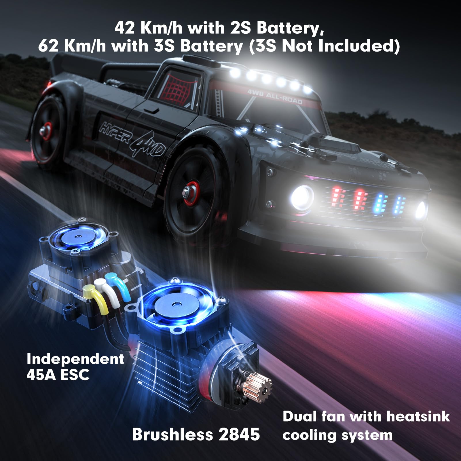HYPER GO 14301 V3 1/14 RTR Brushless RC Drift Car with Gyro, Max 38 mph Fast RC Cars for Adults, 4WD All-Road Street Bash RC Truck, Electric Powered High Speed Drifting for Adult