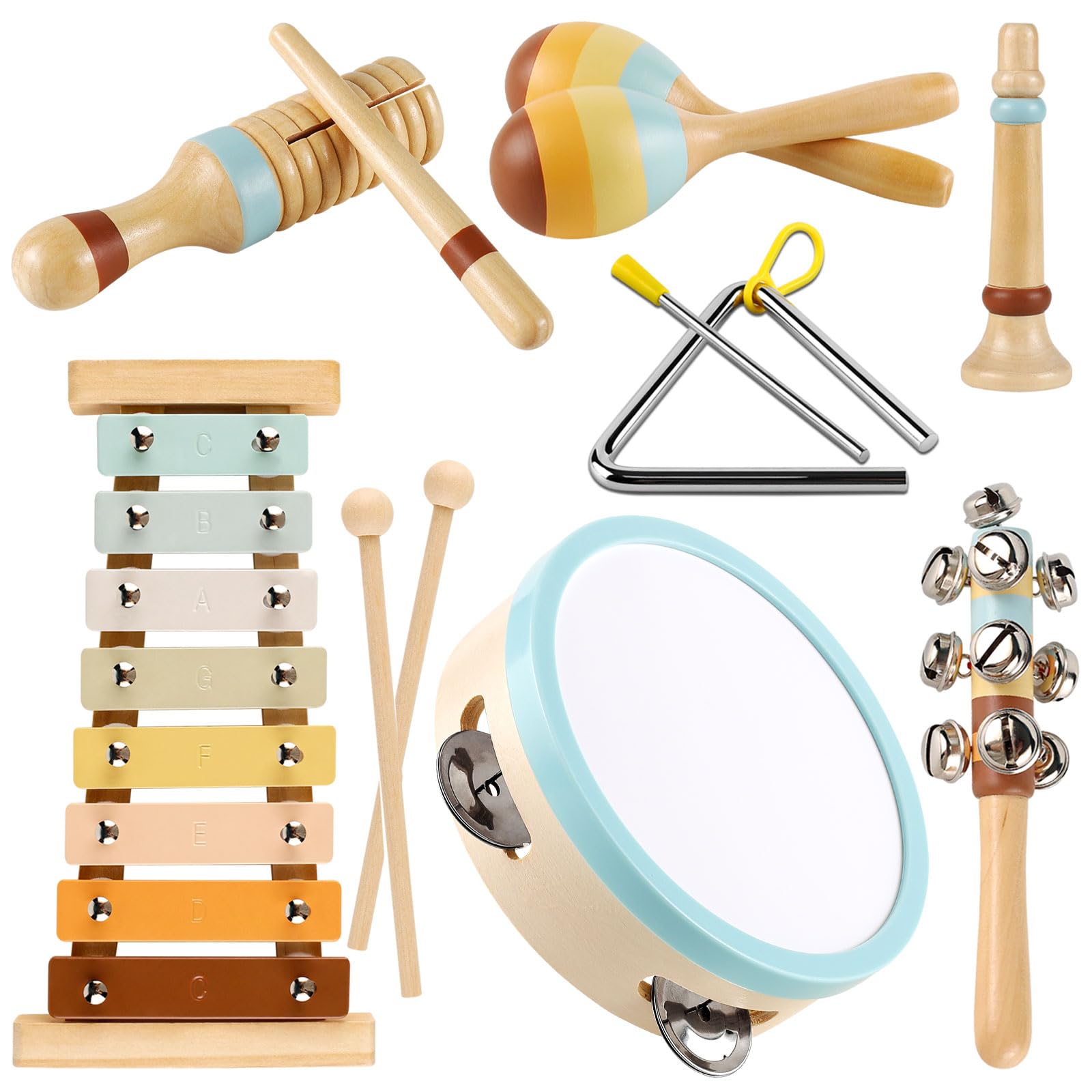 Photo 1 of LOOIKOOS Toddler Musical Instruments Toys, Wooden Percussion Instruments Set for Kids Baby with Xylophone, Preschool Educational Musical Toys for Boys and Girls with Storage Bag(12pcs)
