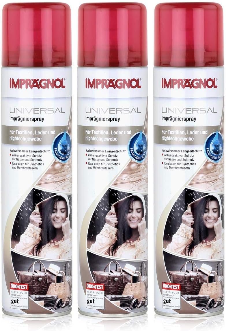 Imprägnol Universal Imprägnierspray 3x400ml: Wetterschutz für Leder, Textilien & Hightechgewebe, atmungsaktiver Schutz vor Nässe & Schmutz mit Membranfunktion - ideal für Taschen, Schuhe, Kleidung