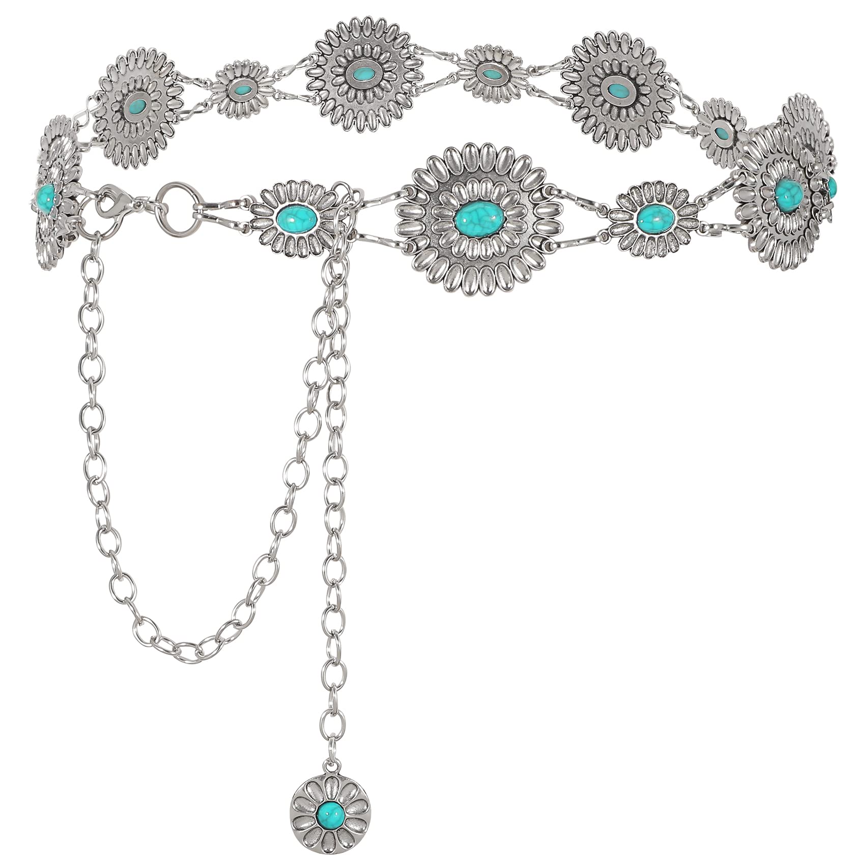 Large Western Concho Metal Chain Belt with Lobster Claw Clasp Women main image 2