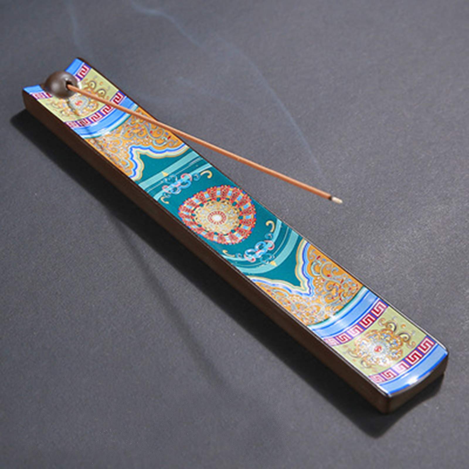 Handmade Ceramic Incense Stick Holder with Traditional Chinese Enamel Palace Pattern - Porcelain Burner for Lounging, Yoga or Mosquito Repelling - Suitable for Cones