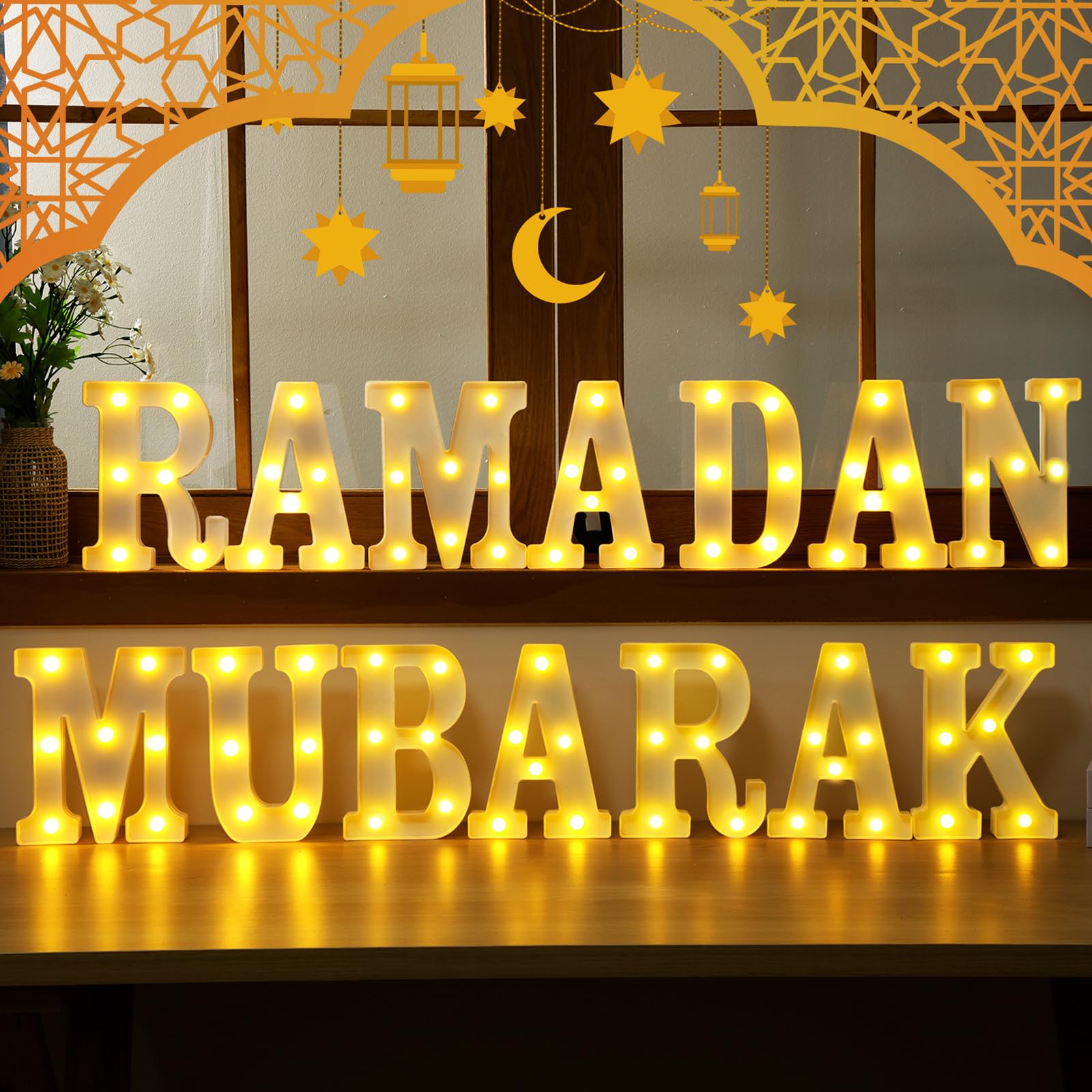 Aurelema 8 Pcs Large Ramadan LED Letter Sign Ramadan Mubarak LED Lights ...