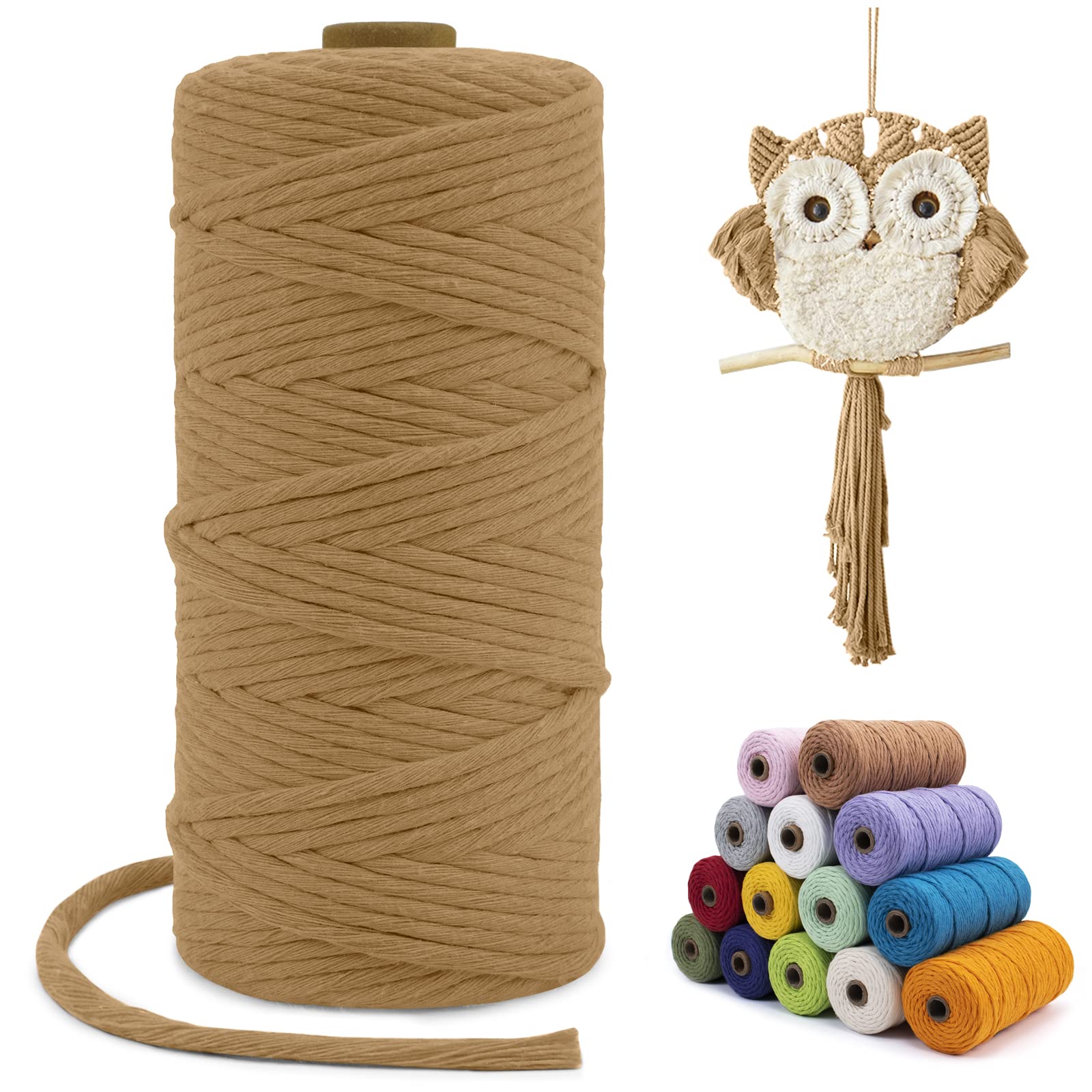 LEREATI Macrame Cord 3mm x 100m, Single Strand Thick Macrame Rope Yarn Natural Cotton Cord, Craft Macrame String for Plant Hanger, Wall Hanging, Knitting, DIY, Home Decorations (Coffee) — image 1