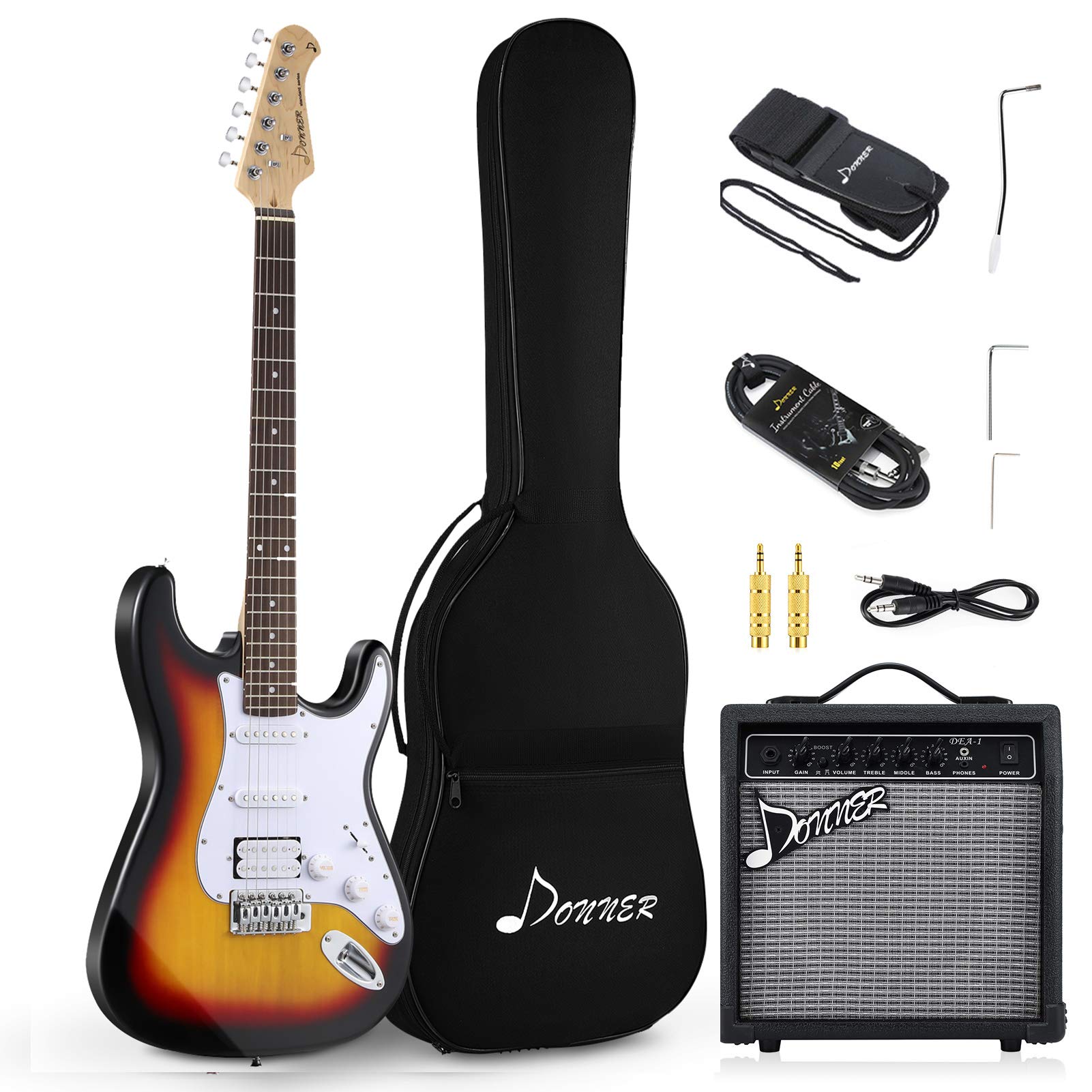 Donner Solid Body Full-Size 39 Inch Electric Guitar Kit Sunburst, Beginner Starter Electric Guitar B