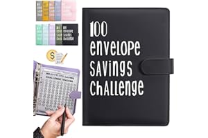 Qiddo 100 Envelopes Challenge Binder: A5 Money Saving Budget Binder with Cash Envelopes- Money Saving Binder Savings Challenges Book to Save $5,050(Black)