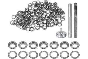 HARFINGTON 100pcs Grommet Tool Kit 5mm Copper Grommet Eyelet Set with Hole Hollow Punch, Grommet Setter Tools for Clothing Leather Fabric Belt, Black