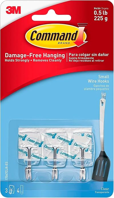 Command 17067CLR Small Wire Hook with 4 Strips Clear Pack of 3