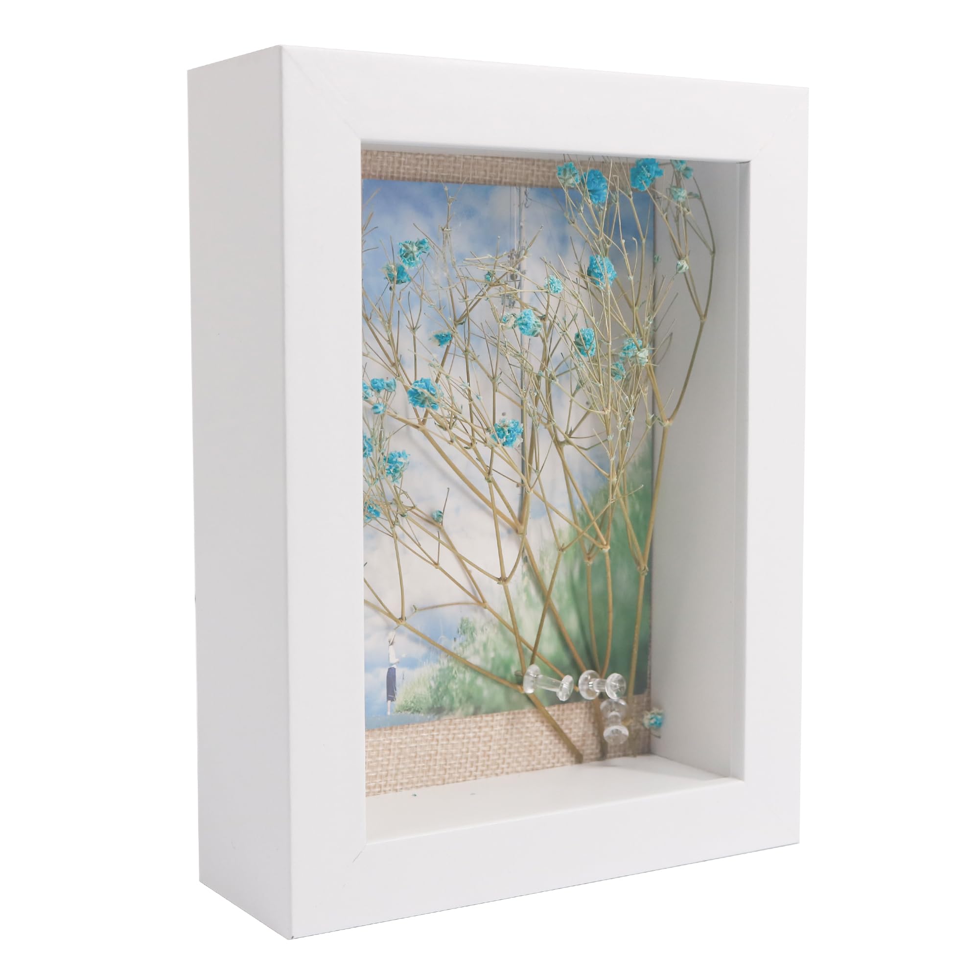 GraduationMall 5x7 3D White Shadow Box Frame Deep Display Box with Linen Back,Ideal for Memorabilia Pictures Flowers Medals Tickets,Tabletop and Wall Hanging