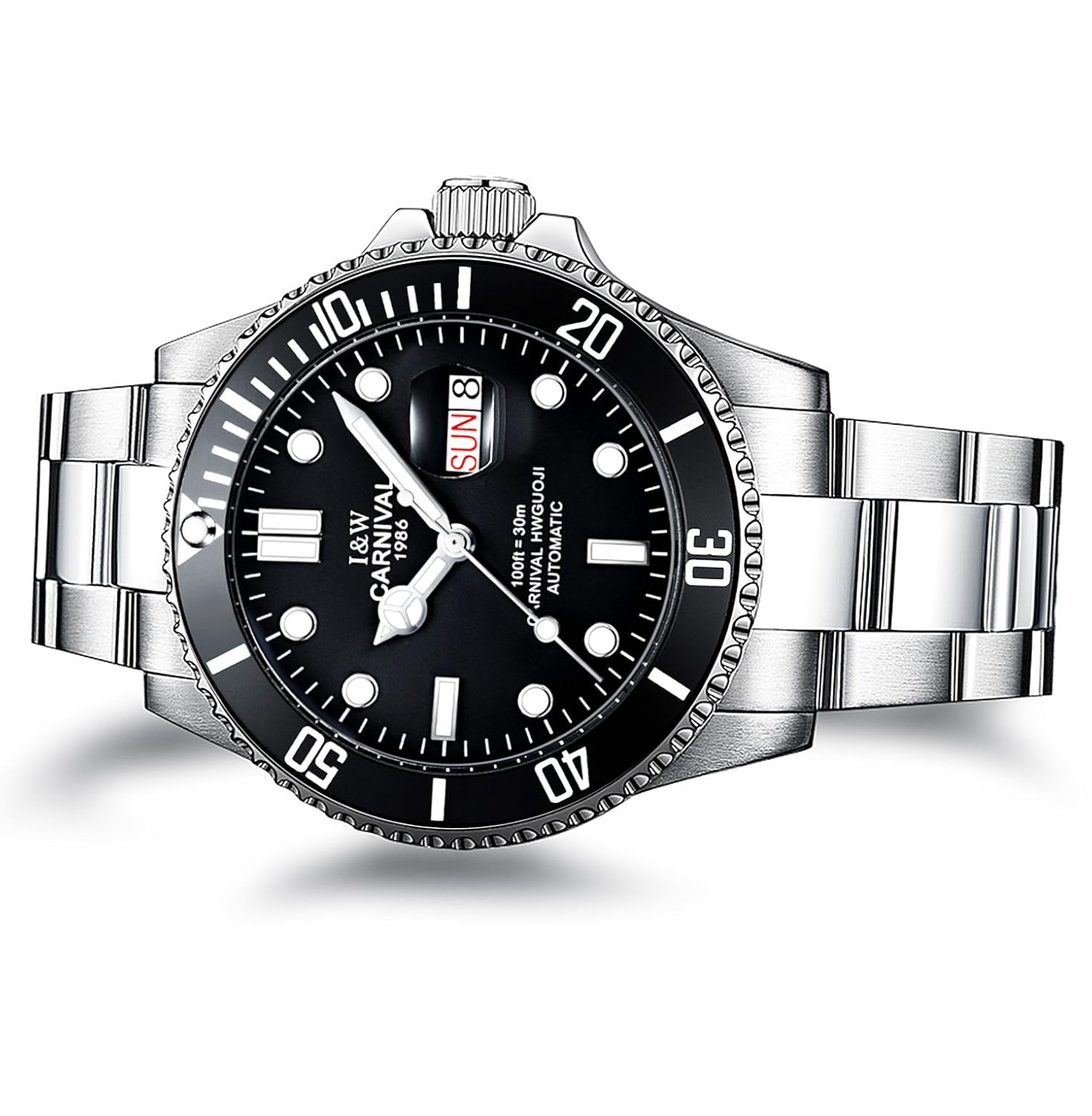 コンビニ受取対応商品 Pasoy Men Automatic Mechanical Luminous Dialブラック回転式ベゼルサファイアガラススチールweek Day Watches B0723drbhz Hermescolleges Ca