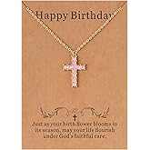 Lcherry Cross Birthtone Necklace for Women Birthday Christmas Gift for Her Confirmation Baptism Cross Pendant Religious Jewelry
