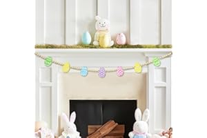 GISTOME 4.2 FT Easter Day Wooden Beads Garland with Colorful Egg-Shaped Charms, Spring-Themed Beaded Tiered Tray Decor, Rustic Farmhouse Banner for Easter Celebration, Shelf Display, Fireplace, Wall Decor
