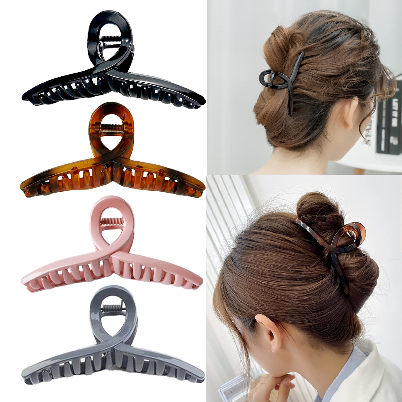 Hair Claw Clips for Women, BUYBLIFE 4pcs Non-slip Medium Claw Clip for FineStrong Hold Matte Butterfly Clip Styling Accessories Make Up Clips for Girls Thin and Thick Hair