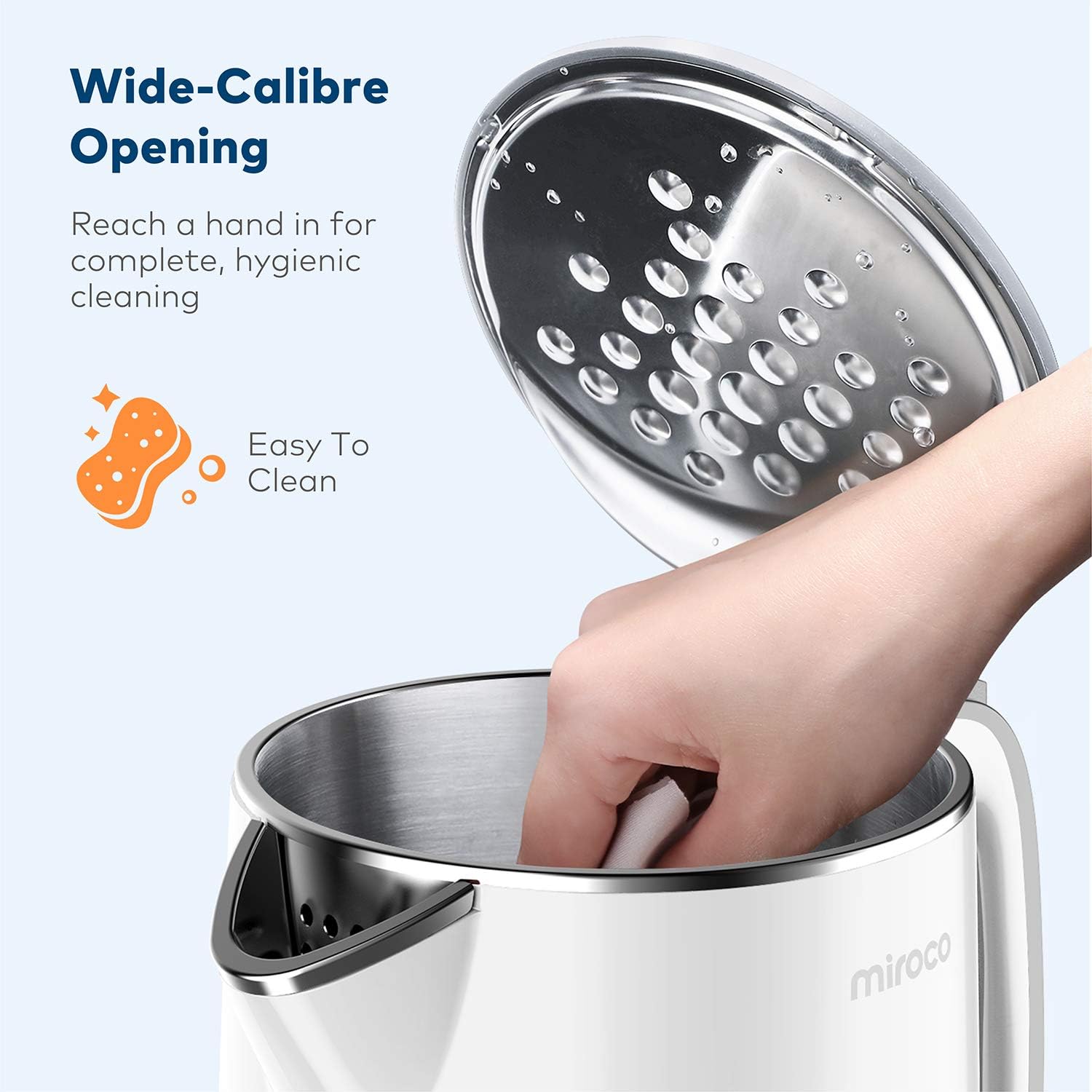Electric Kettle, Miroco Double Wall 100% Stainless Steel Cool Touch Tea Kettle with 1500W Fast Boiling Heater, Cordless with Auto Shut-Off & Boil Dry Protection, BPA-Free, White: Kitchen & Dining
