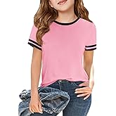 Haloumoning Girls Short Sleeve T Shirts Kids Summer Crewneck Color Block Tops Fashion Tees 5-14 Years