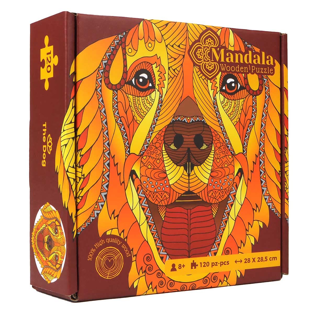 Logica Puzzles Art. The Dog - Mandala Puzzles - Wooden Puzzle - Innovative Shapes Puzzle - 11 x 11.22 inches - 120 pc