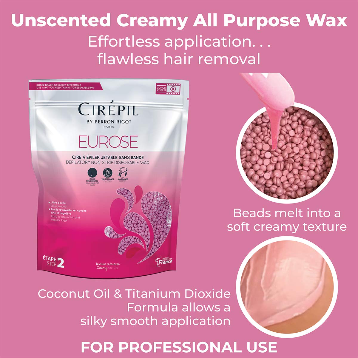 Cirepil Eurose - 800g / 28.22 oz Wax Beads Bag - All-Purpose & Unscented - Ultra Smooth & Creamy Texture - Perfect for Short Hairs