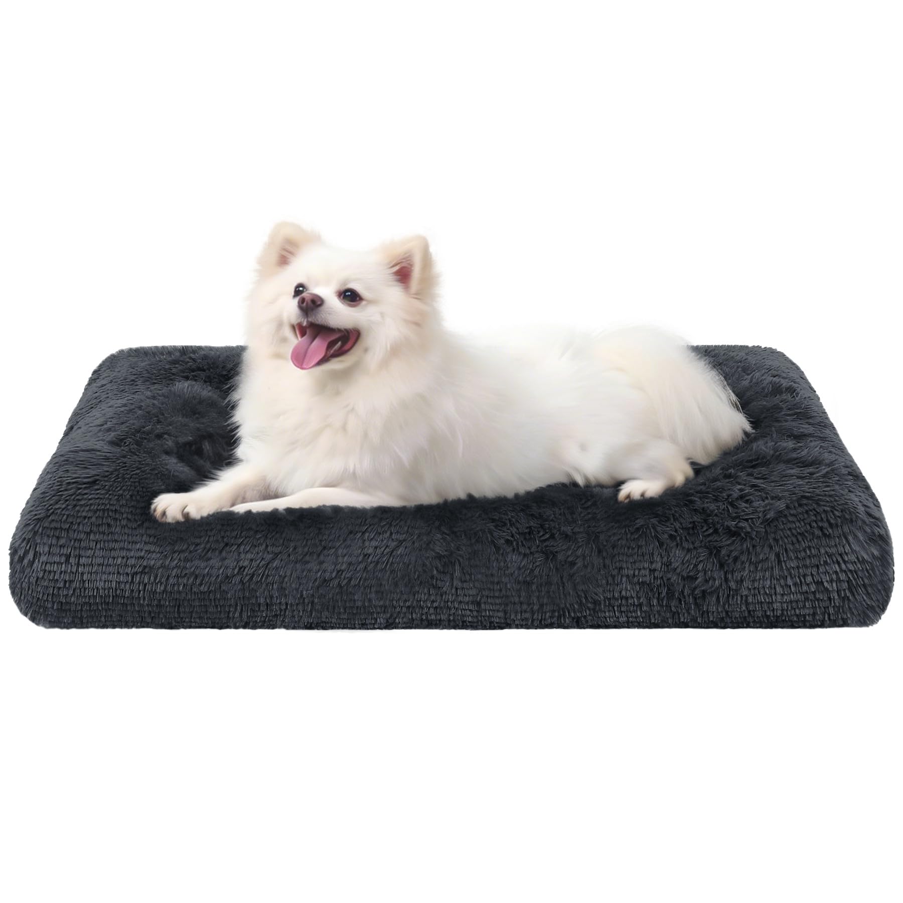 KSIIA Calming Dog Bed for Medium Crate, Fluffy Washable Mattress, Long Plush Anti Anxiety Mat, Non Skid Bottom Dog Pillow Cushion, Pet Beds Shadow Grey 76x52cm