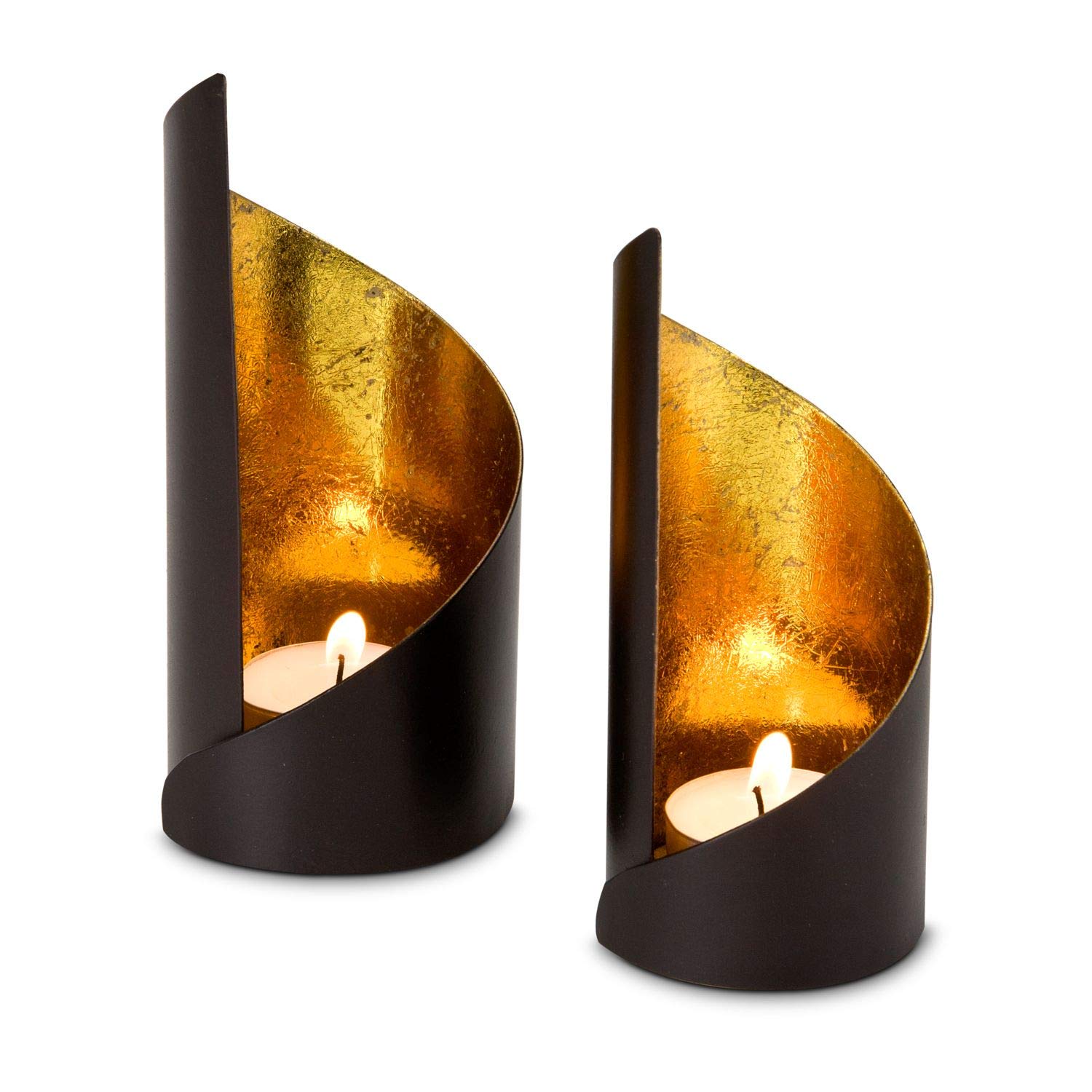 ROMINOX Tealight Candle Holders Set, Waves - 2 Metal Lacquered Gold Foil Lining, Ideal Birthday or Christmas Gift for Women