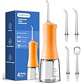Operan Water Flossers for Teeth Cleaning, Upgraded 300ml Cordless Water Dental Flossers Portable Rechargeable Oral Irrigator with 4 Modes 4 Jet Tips IPX7 Waterproof for Home Travel, Orange
