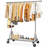 Sakugi Stainless Steel Clothes Rack Mesh Shelf, 42.5x16.5x65.9, Silver | Bedroom, Laundry Room, Anti-Slip Stoppers, Large Capacity, Lockable Wheels, Heavy Duty, Rolling Organizer
