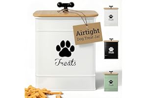HB DESIGN CO. Dog Treat Container Airtight - 6 Inch Wide x 8 Inch Tall Iron Dog Treat Jar for Kitchen Counter with Airtight Bamboo Lid - 12 Cup Capacity Pet Treat Container - Doggie Cookie Jar - Big Treats Canister