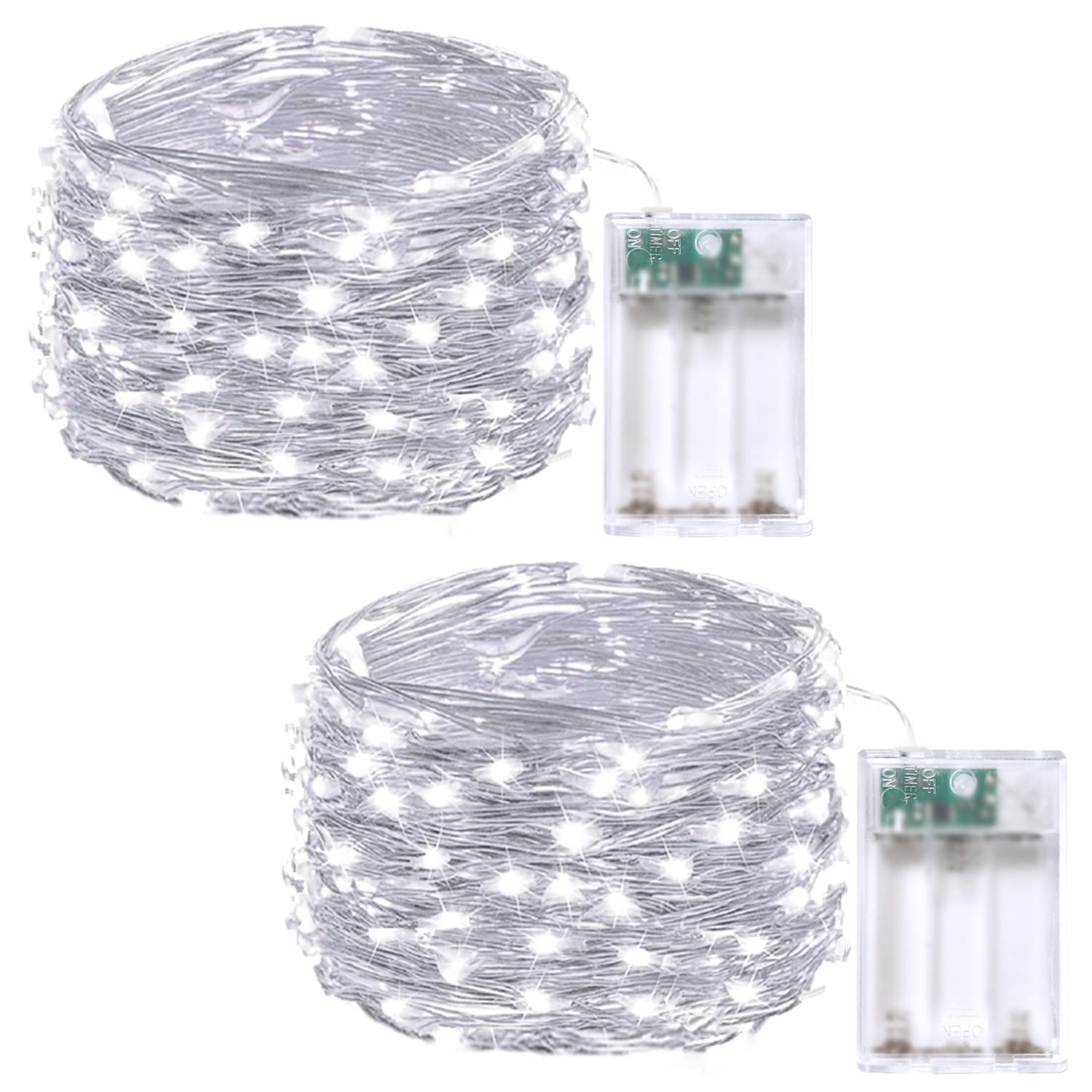 Photo 1 of 2-Pack Fairy Lights Battery Operated with Timer, Waterproof 16FT 50 LED String Lights Indoor Outdoor, Cuttable Starry Fairy Lights for Christmas Home Bedroom Wedding DIY Centerpiece Decor (Cool White)