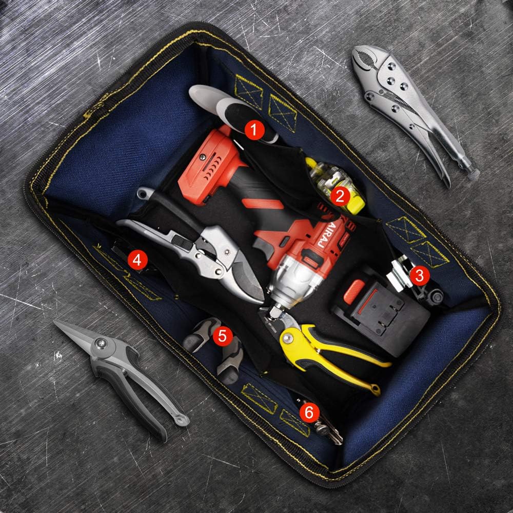 AIRAJ 18 inch Tool Bag Large Capacity Tool Organizer with Adjustable Shoulder Strap Zip-Top Opened Fabric Tool Bag for Men, Gift MINI Parts Box - - 