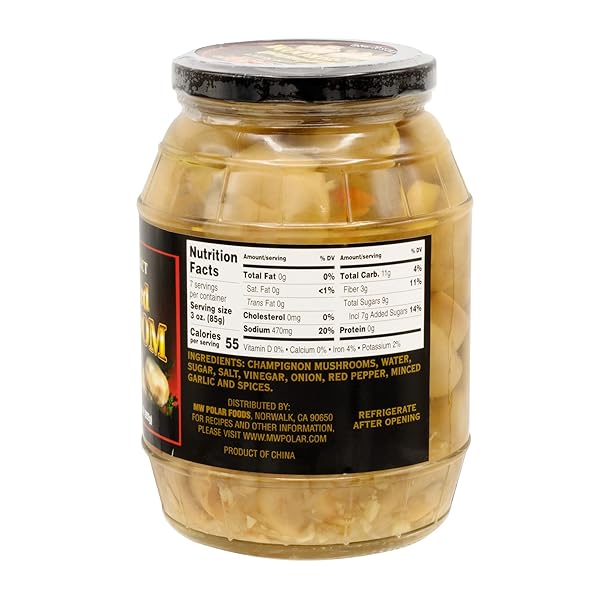MW POLAR WHOLE MARINATED MUSHROOMS 35OZ (PACK OF 1), PREMIUM SELECTED, IN GLASS JAR