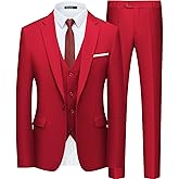 WULFUL Men’s Slim Fit Suit One Button 3-Piece Blazer Dress Business Wedding Party Jacket Vest & Pant
