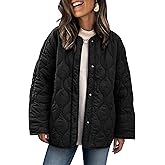PEHMEA Women's Oversized Lightweight Quilted Jacket Button Down Fall Winter Coats Puffer Padded with Pockets(Black-XL)
