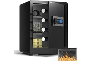 DAYI Biometric Fingerprint Safe Box, 2.0 Cubic Feet Home Safes with Fireproof Bag, Digital Touchpad Security Safe for Money Cash Documents, Dual Alarm System - DF-45 Plus