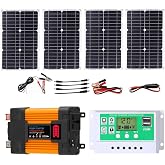 ZXDZTZ Complete Solar Inverter Kit 4000W/6000W Inverter with 100W Panels &amp; 50A Charge Controller, Off-Grid Power System for Home Backup, RV, Cabin, Outdoor Energy Use(6000W,12V-220V)